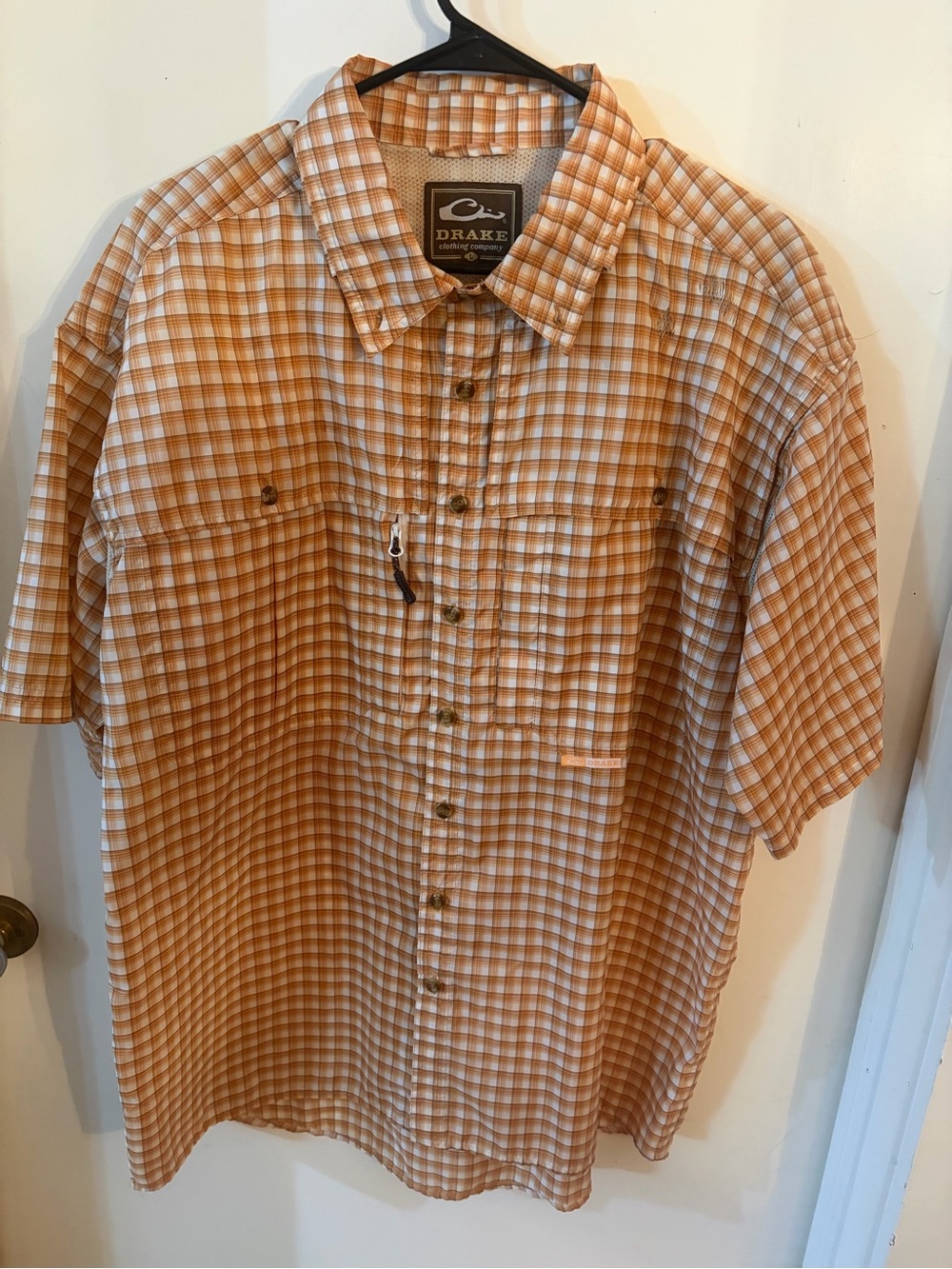 Drake Orange and White Plaid Short-Sleeve Button-Down Shirt